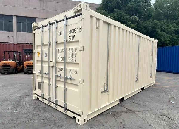 Side view of a 20 foot high top open top shipping container